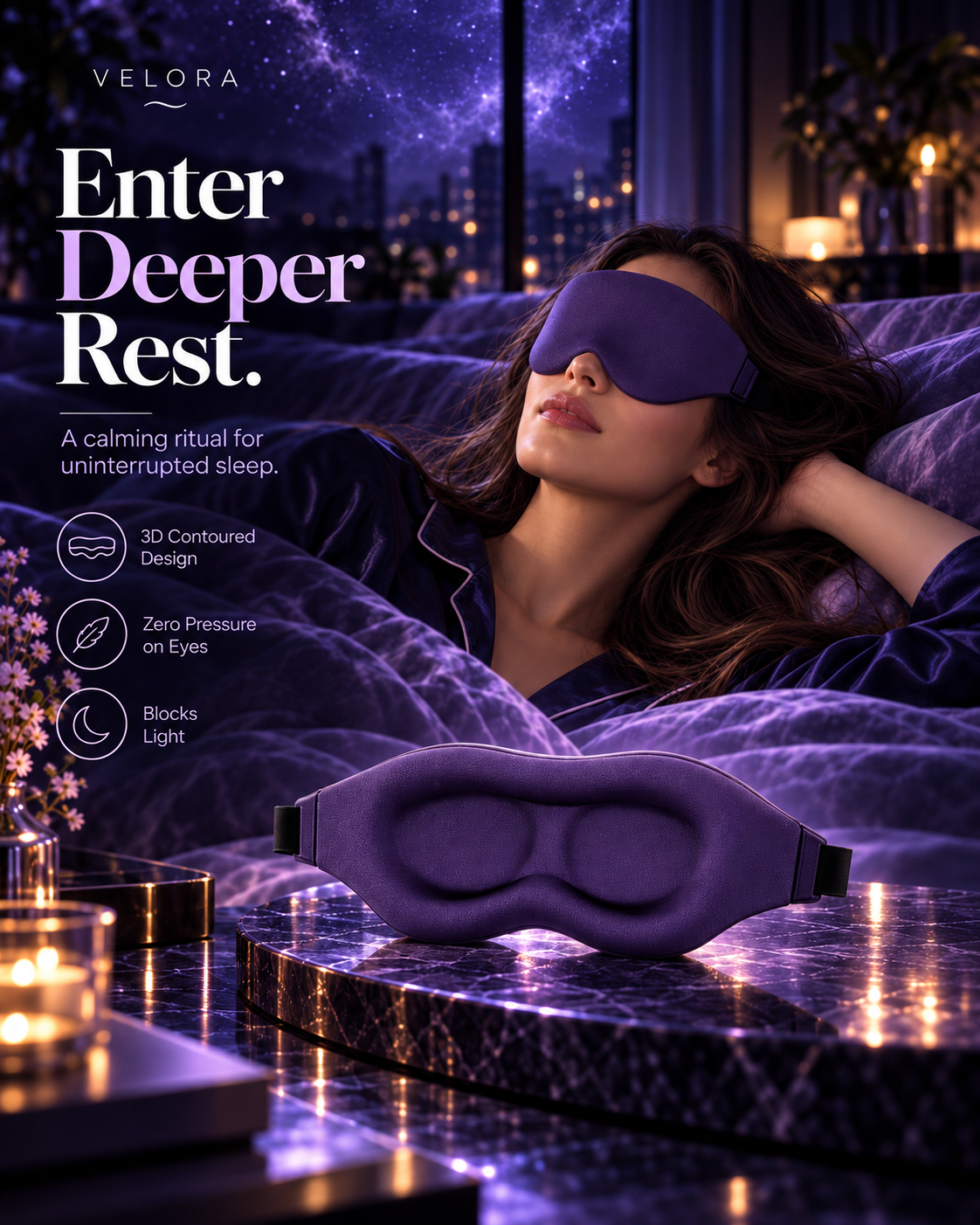 Velora™ Night Reset Sleep Mask | 3D Blackout Eye Mask